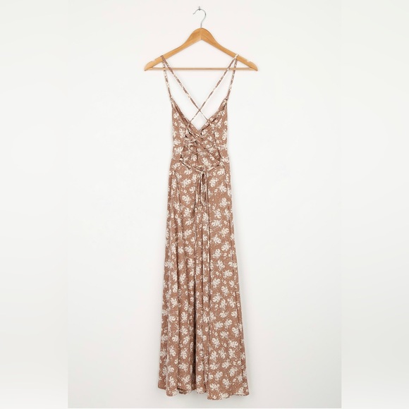 Lulus Picturesque Moments Brown Floral Print Strappy Maxi Dress - NWT SIZE S - Picture 2 of 4